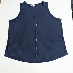 Navy Blue Sleeveless Button-Up Top